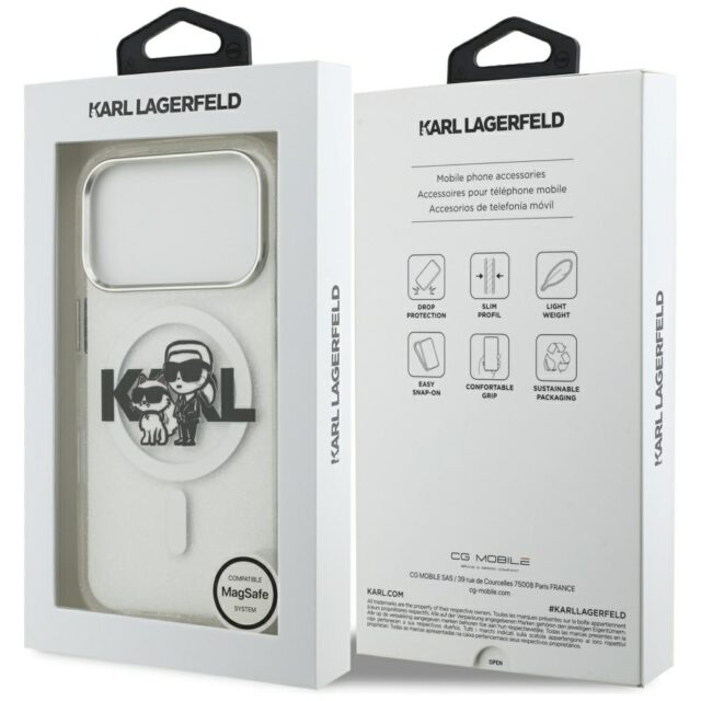 Karl Lagerfeld IML Glitter Karl & Choupette Sketch Logo MagSafe Case for iPhone 17 Pro Clear - imagine 8