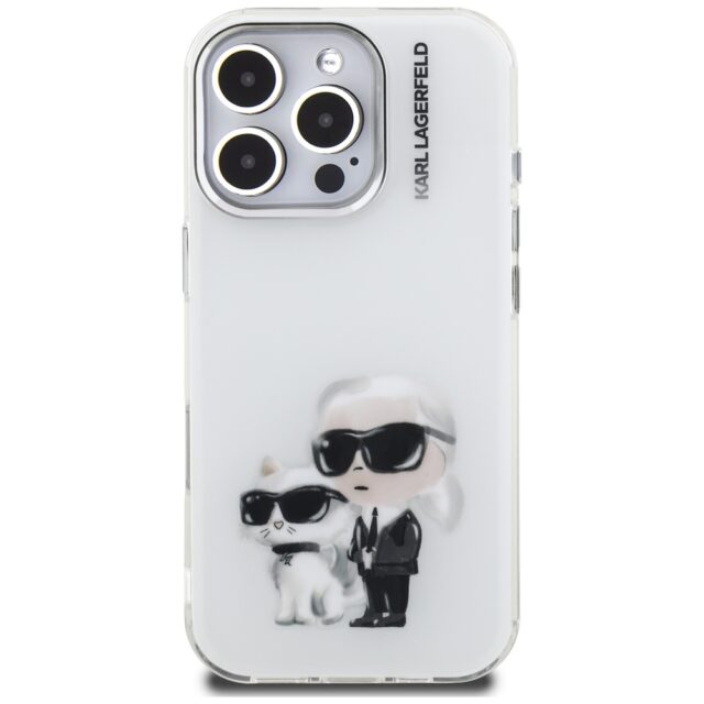 Case Karl Lagerfeld IML Aquarelle Karl   & Choupette & Logo for iPhone 16 Pro white - imagine 3