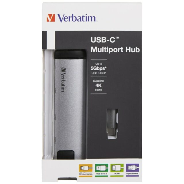 Verbatim USB-C Hub Adapter - USB-C/2xUSB-A 3.0/HDMI/Ethernet aluminum 49141 - imagine 3