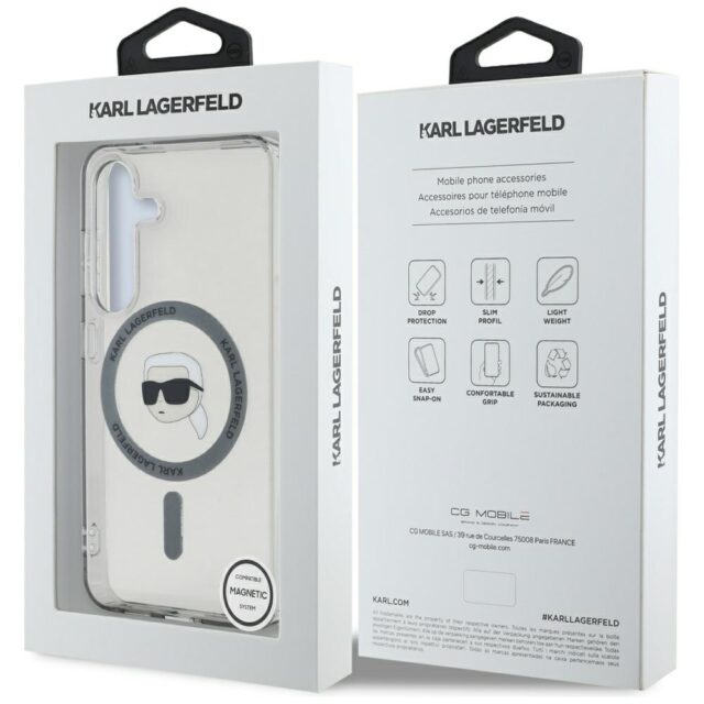 Case Karl Lagerfeld Button Karl Head Printed Logo MagSafe for Samsung Galaxy S25 black - imagine 8
