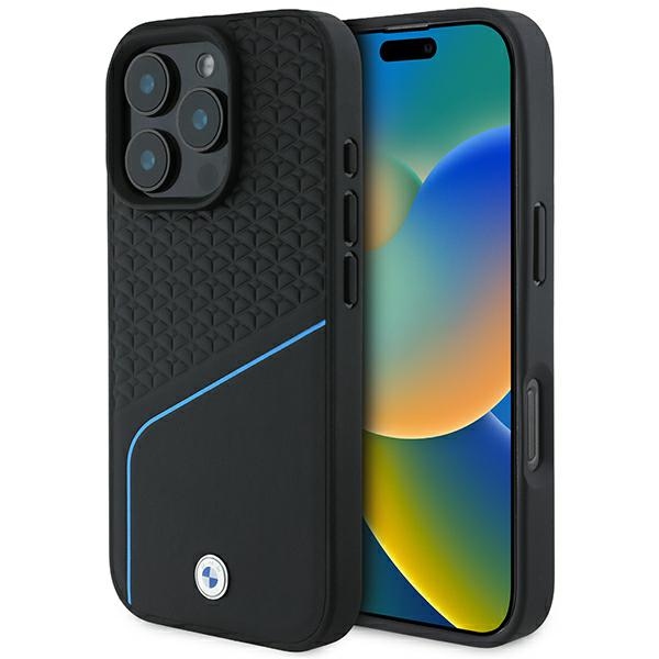 cps-c5a104da22fcf4b96cb490a3fa1332f0-2025-12-06-01-12-43 BMW BMHMP16L23RDCLK iPhone 16 Pro 6.3" black hardcase Sign Leather Textured And Line MagSafe - imagine 1