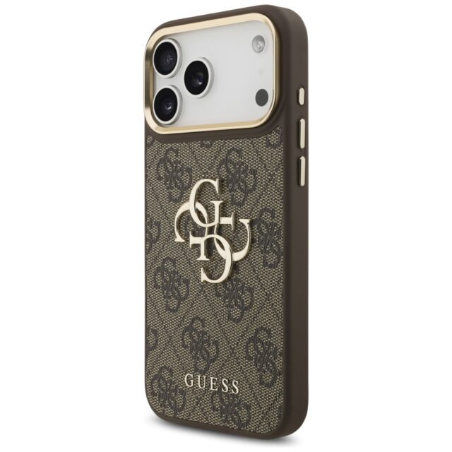 Guess 4G Big 4G Classic Logo Big Strap Metal Buttons Case for iPhone 17 Pro Max Brown - imagine 2