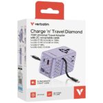 Verbatim Travel Adapter EU/UK/US GaN   1xUSB-C/1xUSB-A/2xUSB-C PD 70W purple 30188 - imagine 5