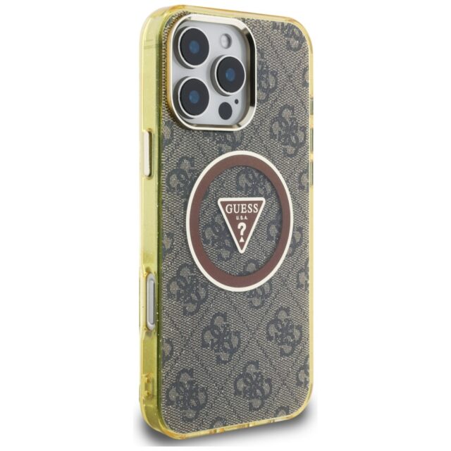 Case Guess IML Metal Glitter 4G Circle Triangle MagSafe for iPhone 16 Pro Max brown - imagine 4