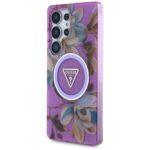 Case Guess Glitter Flowers Triangle Buttons MagSafe for Samsung Galaxy S25 Ultra purple - imagine 2