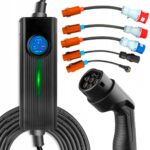 Extralink BS-PCD050 32A 16kW | Three-phase Portable EV Charger With LCD Touch Screen | 6 adaptors, 5m length, Schuko