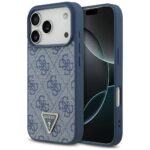 Guess Leather 4G Triangle Strass MagSafe case for iPhone 17 Pro blue