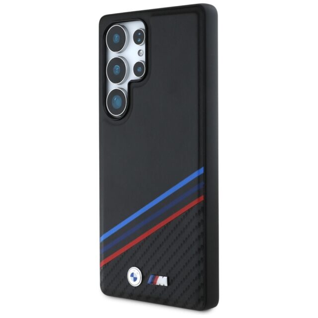 Case BMW Leather Tricolor Crossing Stripes MagSafe for Samsung Galaxy S25 Ultra black - imagine 2