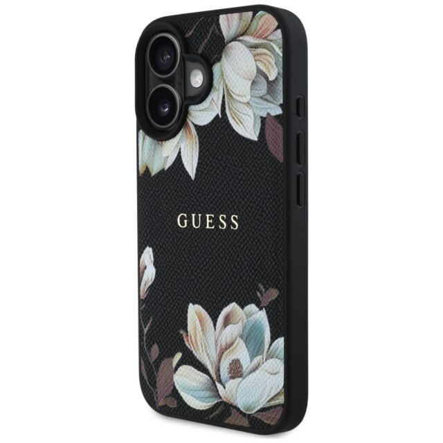 Case Guess Grained Printed Flower Pattern MagSafe for iPhone 16 black - imagine 2