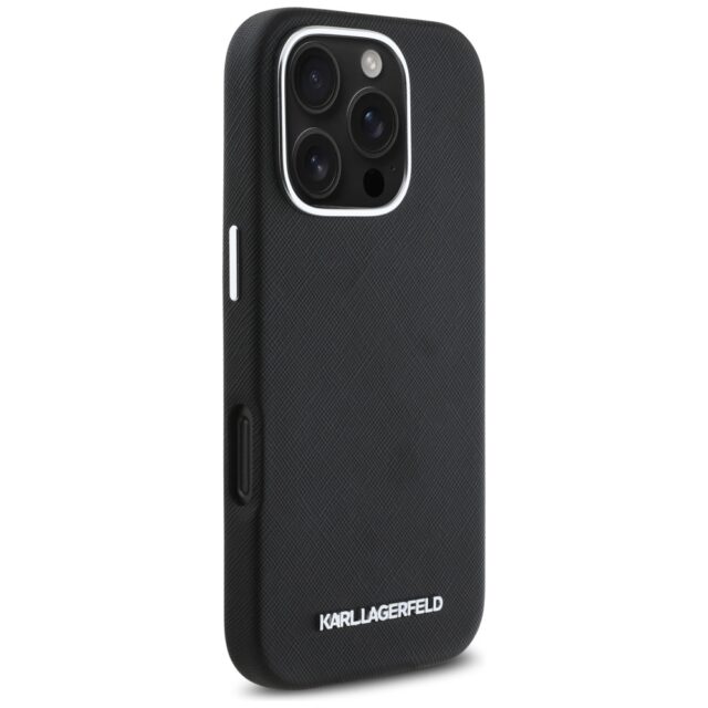 Case Karl Lagerfeld Saffiano Full Wrapped Elongated Metal Logo MagSafe for iPhone 16 Pro black - imagine 4