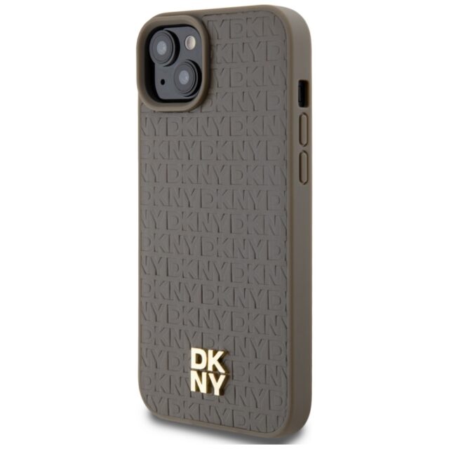 DKNY DKHMP15SPSHRPSW iPhone 15 / 14 / 13 6.1 inch brown hardcase Leather Pattern Metal Logo MagSafe - imagine 2