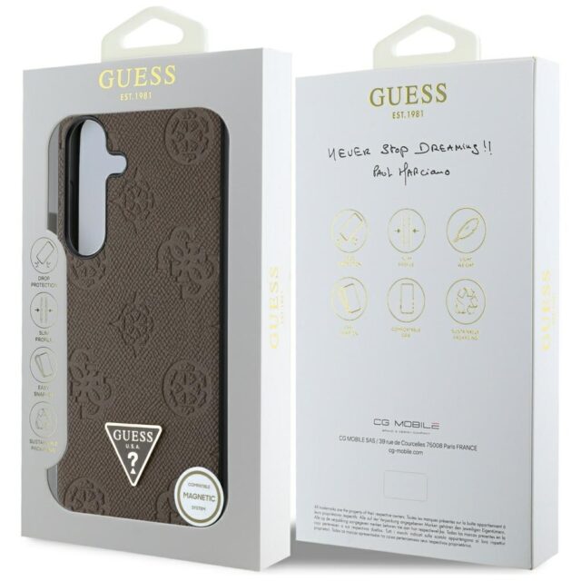 Case Guess Grained Hot Stamp Peony Pattern Triangle Logo MagSafe for Samsung Galaxy S25 brown - imagine 8