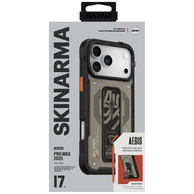 Case Skinarma Aegis for iPhone 17 Pro Max Magnetic Charging + Grip Stand grey - imagine 5