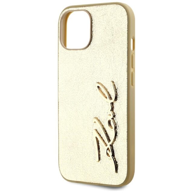 Case Karl Lagerfeld Wrinkled Metal Signature for iPhone 15 gold - imagine 6