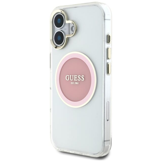 Case Guess IML Metal Colored Circle Classic Logo MagSafe for iPhone 16 pink - imagine 2