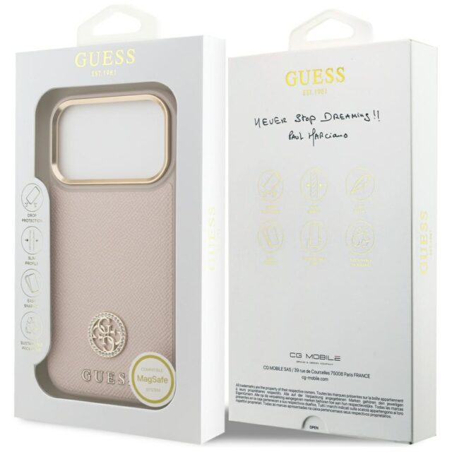 Case Guess Grained Strass Logo MagSafe for iPhone 17 Pro pink - imagine 8