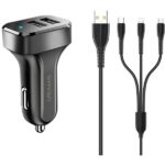 USAMS Car Charger 2xUSB C13 2.1A 3-in-1 (microUSB/USB-C/Lightning) black NTU35YTSC13TZ