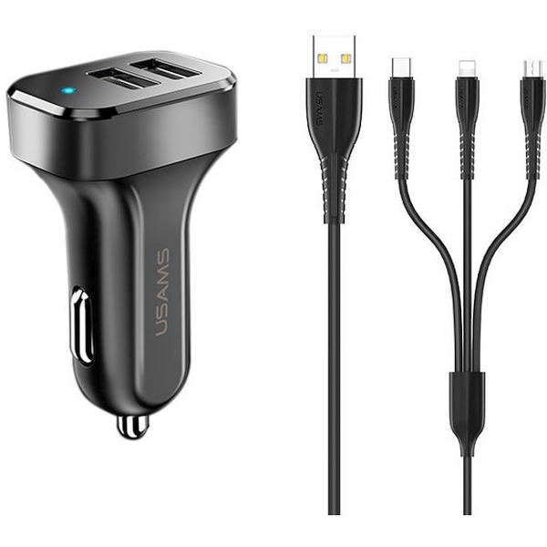 cps-c82f0f42e9b10f75fd9f8add3edc21f8-2025-12-07-08-49-09 USAMS Car Charger 2xUSB C13 2.1A 3-in-1 (microUSB/USB-C/Lightning) black NTU35YTSC13TZ - imagine 1