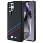 Case BMW Leather Tricolor Crossing Stripes MagSafe for Samsung Galaxy S25 Ultra black
