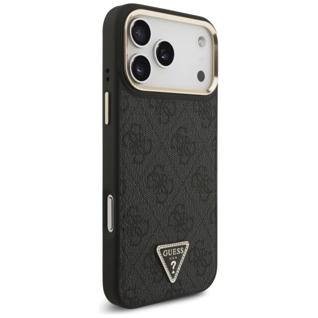 Case Guess 4G Triangle Logo MagSafe for iPhone 17 Pro Max black gold - imagine 4