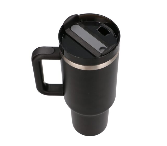 Black Forest | Thermo mug with straw | thermos with handle, 1200ml, black - imagine 2