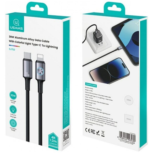 USAMS Huan Series SJ753 30W USB-C to Lightning cable 1.2 m tarnish - imagine 3