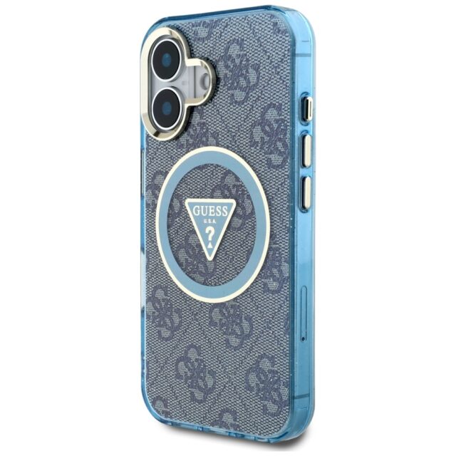 Case Guess IML Metal Glitter 4G Circle Triangle MagSafe for iPhone 16 blue - imagine 2