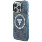 Case Guess IML Metal Glitter 4G Circle Triangle MagSafe for iPhone 16 Pro Max blue - imagine 2