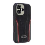 Audi Genuine Leather MagSafe iPhone 16 6.1" black-red hardcase AU-TPUPCMIP16-R8/D3-RD - imagine 2