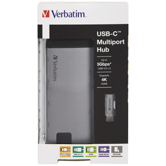 Verbatim USB-C Hub Adapter - USB-C/3xUSB-A 3.0/HDMI/Ethernet/SD/microSD aluminum 49142 - imagine 5