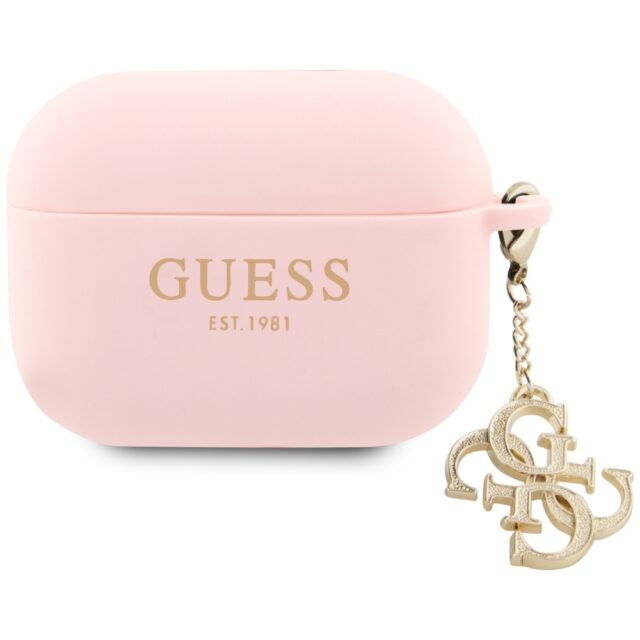 Guess GUAP2LECG4P AirPods Pro 2 (2022/2023) cover pink Liquid Silicone Glitter Triangle Charm - imagine 2