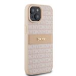 DKNY DKHCP15MPRTHSLP iPhone 15 Plus / 14 Plus 6.7 inch pink hardcase Leather Mono Stripe & Metal Log - imagine 4