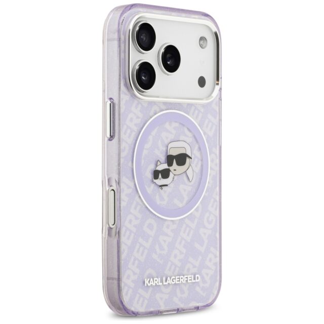 Karl Lagerfeld IML Glitter Karl & Choupette Heads Logo MagSafe Case for iPhone 17 Pro Purple - imagine 4