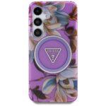 Case Guess Glitter Flowers Triangle Buttons MagSafe for Samsung Galaxy S25 purple - imagine 3