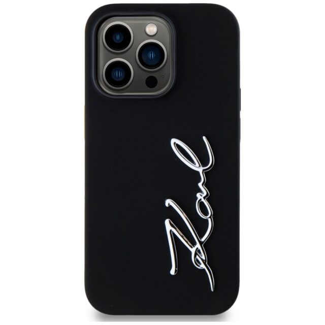 Case Karl Lagerfeld Silicone Metal Script Logo for iPhone 14 Pro black - imagine 3