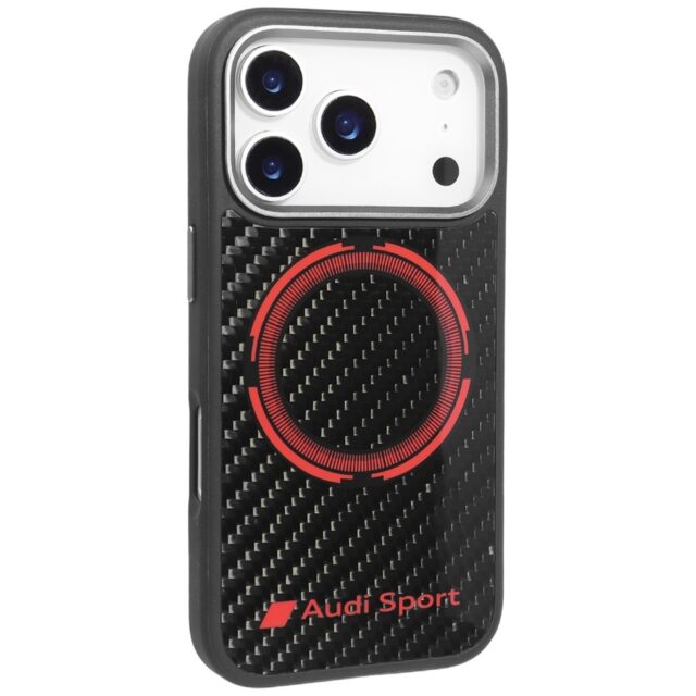 Case Audi RSQ Carbon Fiber Sport Red Circle MagSafe for iPhone 17 Pro black - imagine 2