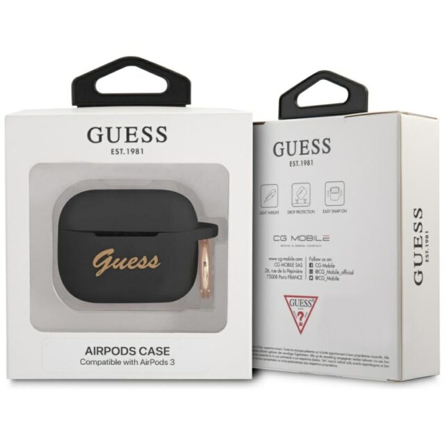 Guess GUA3SSSK AirPods 3 cover black Silicone Vintage Script - imagine 3