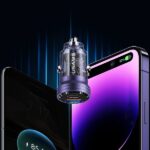 USAMS car charger C35 USB+USB-C 45W Fast Charge purple CC175CC02 (US-CC175) - imagine 5