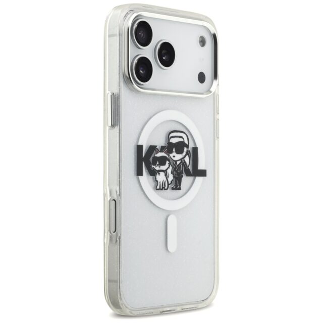 Karl Lagerfeld IML Glitter Karl & Choupette Sketch Logo MagSafe Case for iPhone 17 Pro Max Clear - imagine 4