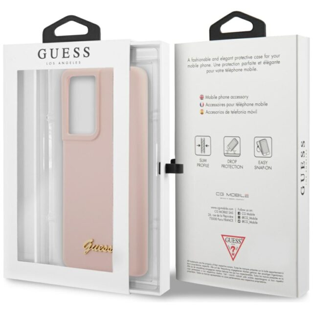 Guess GUHCS21LLSLMGLP S21 Ultra G998 pink hardcase Silicone Script Metal Logo - imagine 8