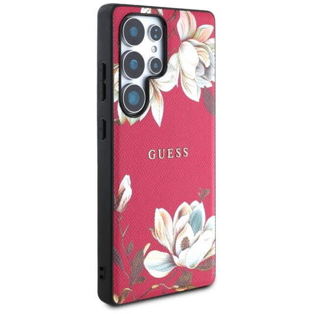 Case Guess Grained Printed Flower Pattern MagSafe for Samsung Galaxy S25 Ultra fuchsia - imagine 4