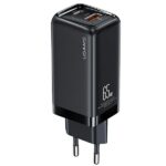 USAMS wall charger 1xUSB-C+1xUSB T47 65W (only head) PD Fast Charging Super Si black CC153TC01(US-CC
