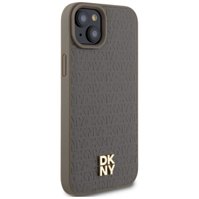 DKNY DKHMP15MPSHRPSW iPhone 15 Plus / 14 Plus 6.7 inch brown hardcase Leather Pattern Metal Logo Mag - imagine 4