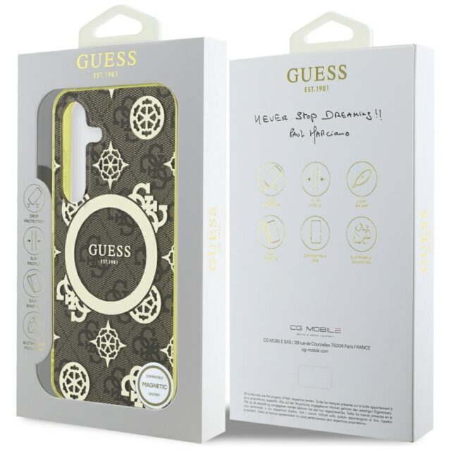 Case Guess 4G Background Gold Electroplated Peony Pattern MagSafe forSamsung Galaxy S25 brown - imagine 8