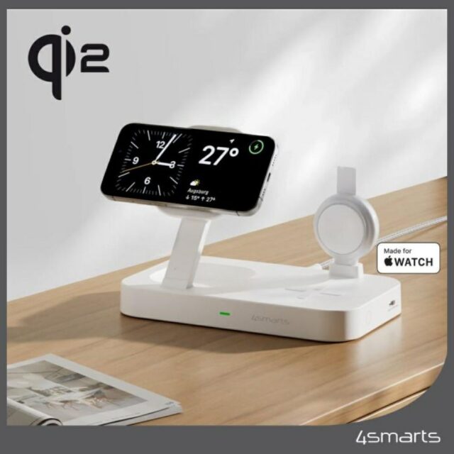 Stacja ładująca 4smarts Qi2 Trident      z szybką ładowarką MFI do Apple Watch biały - imagine 2