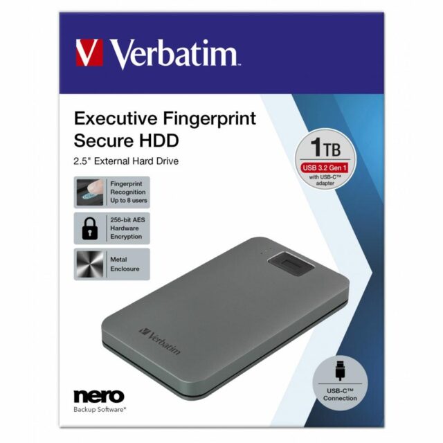 External drive Verbatim Fingerprint Secure HDD USB 3.2 Gen 1 1TB grey 53652 - imagine 4