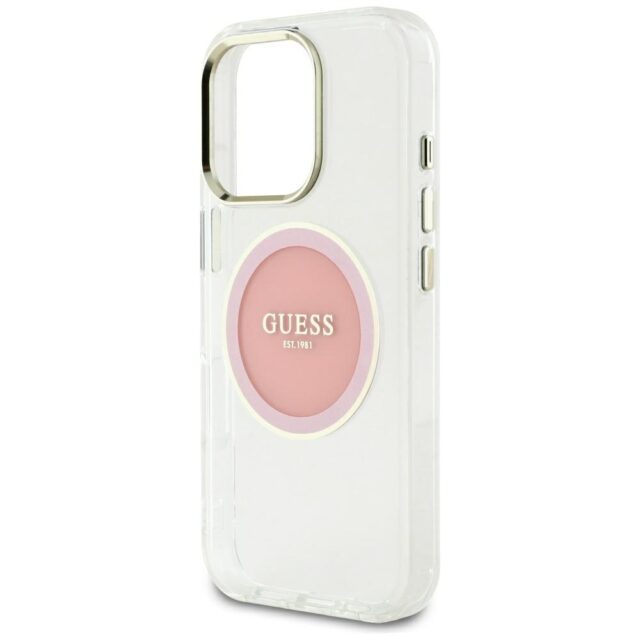 Case Guess IML Metal Colored Circle Classic Logo MagSafe for iPhone 16 Pro Max pink - imagine 6