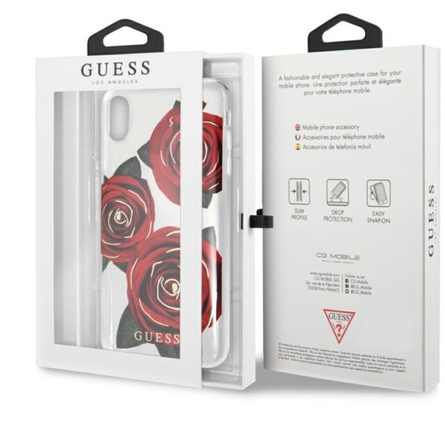 Guess GUHCI65ROSTR iPhone Xs Max transparent hard case Flower Desire red roses - imagine 7