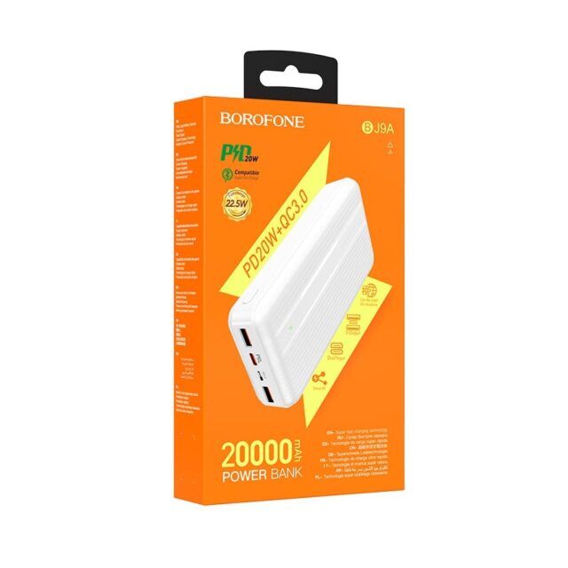 Borofone BJ9A Uranus 20000mAh White | Powerbank | Power bank, 2x USB, 1x USB-C, PD QC 3.0 22,5W - imagine 4