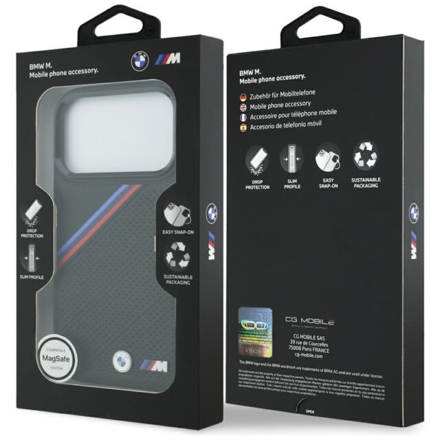 BMW M Tricolor Metal Logo MagSafe Case for iPhone 17 Pro Black - imagine 8